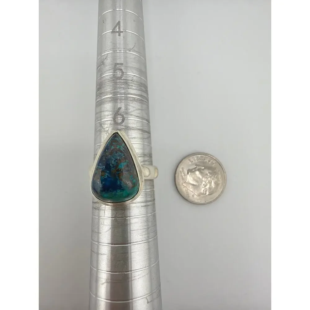 Teardrop Azurite Blue Green 925 Sterling Silver Statement Ring Size 7